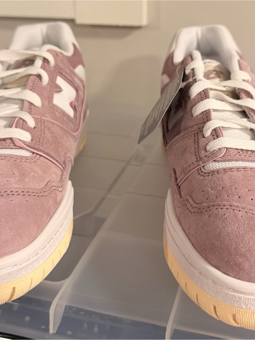 New Balance women’s suede sneakers. Never worn. New in box. Purple/beige.